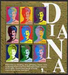 Liberia 1997 Princess Diana Memorial perf sheetlet containg 9 x 36c portrait stamps in vivid colours unmounted mint, stamps on royalty, stamps on diana