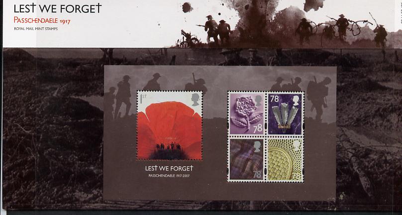 Great Britain 2007 Lest We Forget m/sheet in official presentation pack unmounted mint SG MS 2796, stamps on flowers, stamps on poppies, stamps on  ww2 , stamps on  ww1 , stamps on 