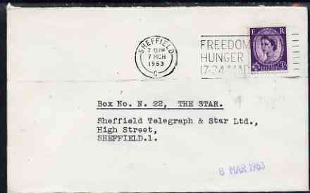 Postmark - Great Britain 1963 cover bearing slogan cancellation for Freedom From Hunger Week, stamps on ffh, stamps on food, stamps on  ffh , stamps on 