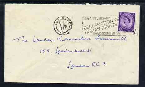 Postmark - Great Britain 1963 cover bearing illustrated slogan cancellation for 15th Anniversary of Declaration of Human Rights, stamps on , stamps on  stamps on human rights