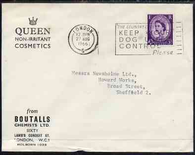 Postmark - Great Britain 1966 cover bearing illustrated slogan cancellation for The Country Code - Keep Your Dog Under Control some staining, stamps on dogs, stamps on 