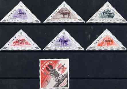 Lundy 1961 Europa opt on Millenary perf set of 7 (Horses & Viking) unmounted mint, stamps on , stamps on  stamps on animals, stamps on  stamps on europa, stamps on  stamps on horses, stamps on  stamps on triangulars, stamps on  stamps on vikings