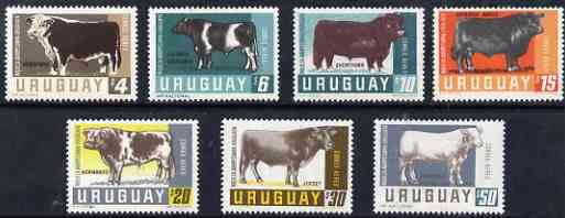 Uruguay 1966 Cattle Breeding perf set of 7 unmounted mint, SG 1294-1300, stamps on animals, stamps on bovine, stamps on cattle