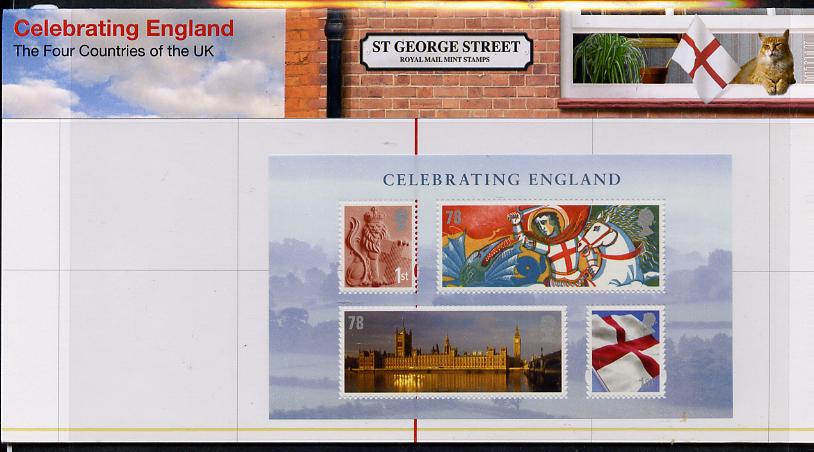 Great Britain 2007 Celebrating England perf m/sheet in official presentation pack unmounted mint SG MS EN19, stamps on , stamps on  stamps on parliament, stamps on  stamps on constitutions, stamps on  stamps on flags, stamps on  stamps on st george, stamps on  stamps on dragons, stamps on  stamps on horses, stamps on  stamps on 