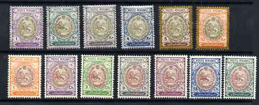 Iran 1909 Lion issue 14 values to 10kr superb unmounted mint (6ch minor wrinkles), SG 337-50