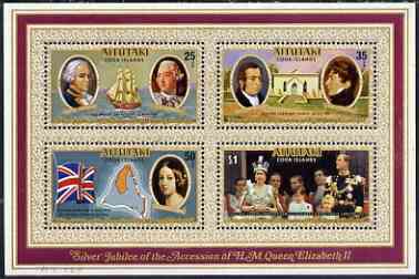 Cook Islands - Aitutaki 1977 Silver Jubilee perf m/sheet unmounted mint, SG MS229, stamps on , stamps on  stamps on royalty, stamps on  stamps on silver jubilee, stamps on  stamps on bligh, stamps on  stamps on bounty, stamps on  stamps on ships, stamps on  stamps on 