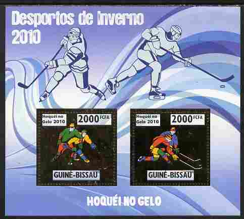 Guinea - Bissau 2010 Winter Olympic Sports - Ice Hockey perf sheetlet containing 2 values in gold unmounted mint, stamps on , stamps on  stamps on olympics, stamps on  stamps on sport, stamps on  stamps on ice hockey