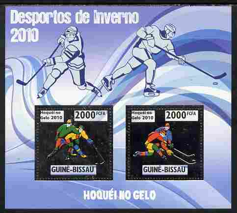 Guinea - Bissau 2010 Winter Olympic Sports - Ice Hockey perf sheetlet containing 2 values in silver unmounted mint, stamps on , stamps on  stamps on olympics, stamps on  stamps on sport, stamps on  stamps on ice hockey