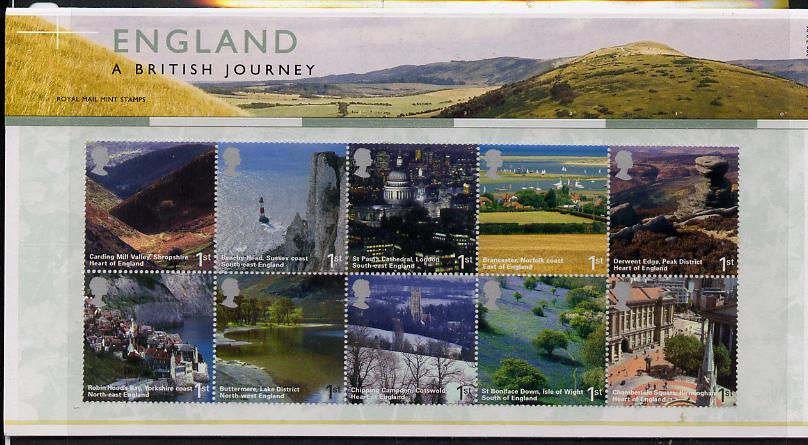 Great Britain 2006 A British Journey - England se-tenant block of 10 in official presentation pack unmounted mint SG 2597a, stamps on , stamps on  stamps on tourism, stamps on  stamps on lighthouses, stamps on  stamps on cathedrals