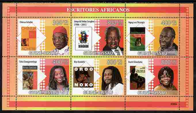 Guinea - Bissau 2009 Writers of Africa perf sheetlet containing 6 values unmounted mint Yv 2928-33-21, Mi 4183-88, stamps on , stamps on  stamps on personalities, stamps on  stamps on literature