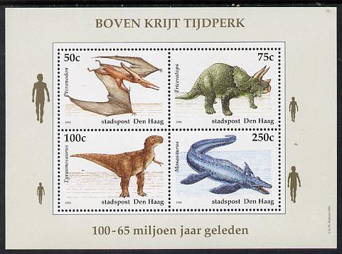 Netherlands - Den Haag (Local) 1994 Dinosaurs perf sheetlet of 4 values unmounted mint, stamps on , stamps on  stamps on animals  dinosaurs