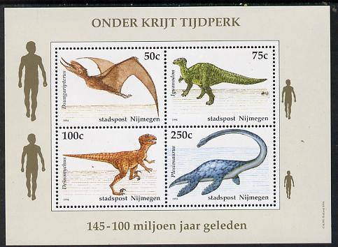 Netherlands - Nijmegen (Local) 1994 Dinosaurs perf sheetlet of 4 values unmounted mint, stamps on animals  dinosaurs
