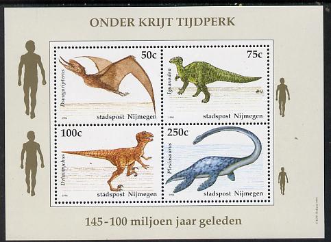 Netherlands - Nijmegen (Local) 1994 Dinosaurs perf sheetlet of 4 values unmounted mint, stamps on , stamps on  stamps on animals  dinosaurs