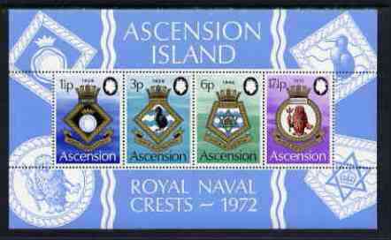 Ascension 1972 Royal Naval Crests - 4th series perf m/sheet unmounted mint, SG MS 158, stamps on ships, stamps on kiwi