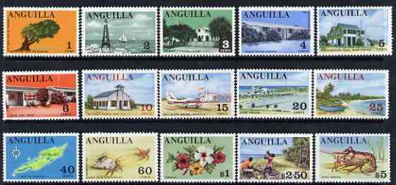 Anguilla 1967 definitive set 1c to $5 (ex 60c) unmounted mint, SG 17-31, stamps on , stamps on  stamps on lighthouses, stamps on  stamps on aviation, stamps on  stamps on maps, stamps on  stamps on churches, stamps on  stamps on police, stamps on  stamps on flowers, stamps on  stamps on lobsters, stamps on  stamps on trees, stamps on  stamps on post offices, stamps on  stamps on airports, stamps on  stamps on crabs, stamps on  stamps on shells, stamps on  stamps on marine life