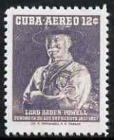 Cuba 1957 Lord Baden Powell 12c  'Maryland' perf 'unused' forgery, as SG 804 - the word Forgery is either handstamped or printed on the back and comes on a presentation card with descriptive notes, stamps on , stamps on  stamps on forgery, stamps on  stamps on forgeries, stamps on  stamps on scouts, stamps on  stamps on personalities, stamps on  stamps on maryland