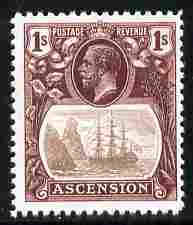 Ascension 1924-33 KG5 Badge 1s grey-black & brown  'Maryland' perf 'unused' forgery, as SG 18 - the word Forgery is either handstamped or printed on the back and comes on a presentation card with descriptive notes, stamps on , stamps on  stamps on maryland, stamps on  stamps on forgery, stamps on  stamps on forgeries, stamps on  stamps on , stamps on  stamps on  kg5 , stamps on  stamps on , stamps on  stamps on ships