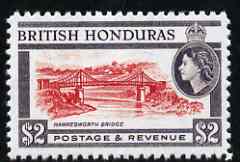 British Honduras 1953-62 Hawkesworth Bridge $2 (from def set)  'Maryland' perf 'unused' forgery, as SG 189 - the word Forgery is either handstamped or printed on the back and comes on a presentation card with descriptive notes, stamps on maryland, stamps on forgery, stamps on forgeries, stamps on bridges