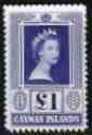 Cayman Islands 1953-62 Queen Elizabeth II £1 (from def set)  'Maryland' perf 'unused' forgery, as SG 161a - the word Forgery is either handstamped or printed on the back and comes on a presentation card with descriptive notes, stamps on maryland, stamps on forgery, stamps on forgeries, stamps on royalty