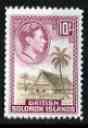 Solomon Islands 1939-51 Native House 10s (from def set)  'Maryland' perf 'unused' forgery, as SG 72 - the word Forgery is either handstamped or printed on the back and comes on a presentation card with descriptive notes, stamps on , stamps on  stamps on maryland, stamps on  stamps on forgery, stamps on  stamps on forgeries, stamps on  stamps on  kg6 , stamps on  stamps on 