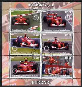 Congo 2003 Formula 1 - Ferrari perf sheetlet containing 6 values each with Rotary Logo, fine cto used, stamps on , stamps on  stamps on rotary, stamps on  stamps on  f1 , stamps on  stamps on racing, stamps on  stamps on cars, stamps on  stamps on ferrari