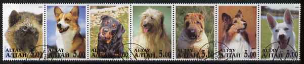 Altaj Republic 2000 Dogs perf set of 7 values complete fine cto used , stamps on dogs, stamps on 