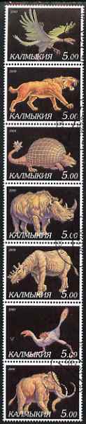 Kalmikia Republic 2000 Dinosaurs perf set of 7 values complete fine cto used, stamps on , stamps on  stamps on dinosaurs, stamps on  stamps on saber tooth, stamps on  stamps on dental