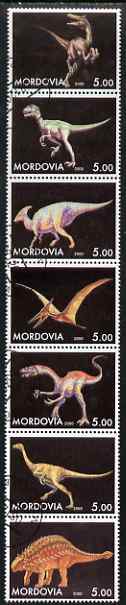 Mordovia Republic 2000 Dinosaurs perf set of 7 values complete fine cto used, stamps on dinosaurs