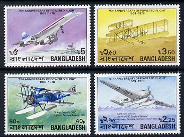 Bangladesh 1978 Anniversary of Powered Flight set of 4 unmounted mint, SG 121-24*, stamps on aviation, stamps on concorde, stamps on seaplane