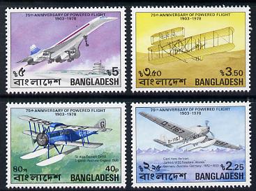 Bangladesh 1978 Anniversary of Powered Flight set of 4 unmounted mint, SG 121-24*, stamps on , stamps on  stamps on aviation, stamps on  stamps on concorde, stamps on  stamps on seaplane