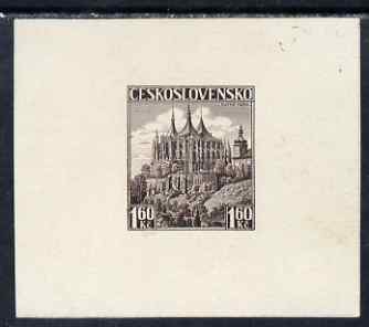 Czechoslovakia 1936 Die Proof of 1k60 St Barbaras Church in black-brown on wove paper, as SG 355a, stamps on churches