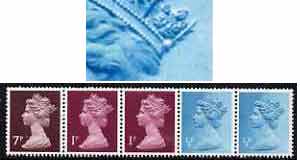 Great Britain 1971 Machin multi-value coil (7p,1p,1p,1/2p,1/2p) with constant variety 'flaw on crown on 2nd 1/2p' (ex G4 coil roll ?) unmounted mint, stamps on , stamps on  stamps on varieties, stamps on  stamps on gb