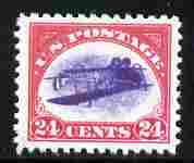 United States 1918 Curtiss Jenny 24c  'Maryland' perf 'unused' forgery with inverted centre (the Inverted Jenny) as SG A548b - the word Forgery is either handstamped or printed on the back and comes on a presentation card with descriptive notes, stamps on forgery, stamps on forgeries, stamps on aviation, stamps on maryland