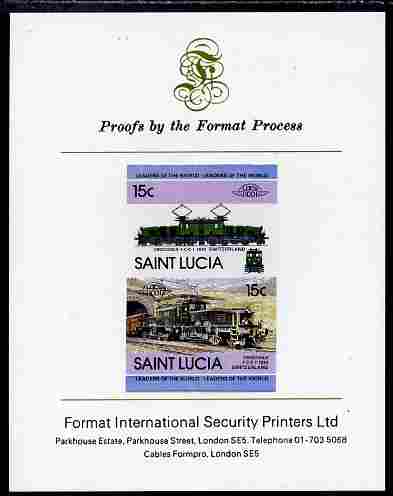 St Lucia 1984 Locomotives #2 (Leaders of the World) 15c 'Crocodile type 1CC1 Switzerland' se-tenant pair imperf mounted on Format International proof card