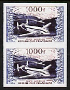 France 1954 Air - Provence Transport Plane 1000f  'Maryland' imperf pair 'unused' forgery, as SG 1197 - the word Forgery is either handstamped or printed on the back and comes on a presentation card with descriptive notes, stamps on , stamps on  stamps on forgery, stamps on  stamps on forgeries, stamps on  stamps on aviation, stamps on  stamps on maryland