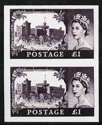 Great Britain 1955 Windsor Castle £1  'Maryland' imperf pair 'unused' forgery, as SG 539 etc - the word Forgery is either handstamped or printed on the back and comes on a presentation card with descriptive notes, stamps on , stamps on  stamps on maryland, stamps on  stamps on forgery, stamps on  stamps on forgeries, stamps on  stamps on castles