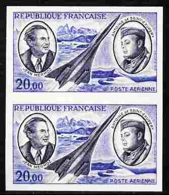 France 1970 Air Pioneers 20f (Mermoz, Saint-Exupery & Concorde)  Maryland imperf pair unused forgery, as SG 1893 - the word Forgery is either handstamped or printed on th..., stamps on forgery, stamps on forgeries, stamps on aviation, stamps on concorde, stamps on maryland