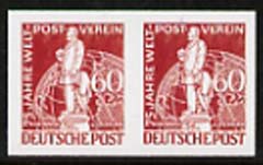 Germany - West Berlin 1949 75th Anniversary of Universal Postal Union 60pf lake-brown  'Maryland' imperf pair 'unused' forgery, as SG B58 - the word Forgery is either handstamped or printed on the back and comes on a presentation card with descriptive notes, stamps on , stamps on  stamps on forgery, stamps on  stamps on forgeries, stamps on  stamps on upu, stamps on  stamps on maryland, stamps on  stamps on  upu , stamps on  stamps on 