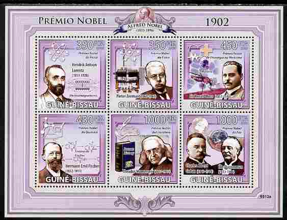 Guinea - Bissau 2009 Nobel Prize Winners for 1902 perf sheetlet containing 6 values unmounted mint Yv 2948-53, Mi 4236-41, stamps on , stamps on  stamps on personalities, stamps on  stamps on nobel, stamps on  stamps on literature, stamps on  stamps on science, stamps on  stamps on medival, stamps on  stamps on chemistry, stamps on  stamps on , stamps on  stamps on atomics, stamps on  stamps on 