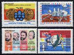 Uruguay 1976 Anniversaries set of 4 unmounted mint, Mi 1432-35 , stamps on sport, stamps on football, stamps on olympics, stamps on medical, stamps on science, stamps on rontgen