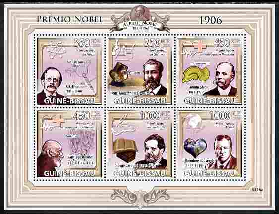 Guinea - Bissau 2009 Nobel Prize Winners for 1906 perf sheetlet containing 5 values unmounted mint Yv 2970-75, Mi 4242-47, stamps on personalities, stamps on nobel, stamps on literature, stamps on science, stamps on medival, stamps on chemistry, stamps on atomics, stamps on 