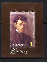 Bulgaria 1982 birth centenary of Pablo Picasso 1l m/sheet showing self portrait, fine used SG MS3056, stamps on arts, stamps on picasso