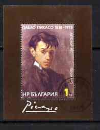 Bulgaria 1982 birth centenary of Pablo Picasso 1l m/sheet showing self portrait, fine used SG MS3056, stamps on , stamps on  stamps on arts, stamps on picasso