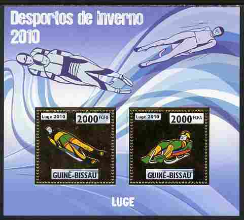 Guinea - Bissau 2010 Winter Olympic Sports - Luge perf sheetlet containing 2 values in gold unmounted mint, stamps on , stamps on  stamps on olympics, stamps on  stamps on sport, stamps on  stamps on luge