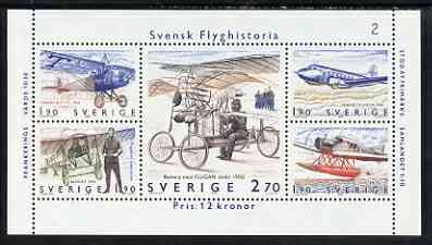 Sweden 1984 Swedish Aviation History miniature sheet of 5 stamps, fine unmounted mint SG MS1213, stamps on aviation