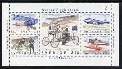 Sweden 1984 Swedish Aviation History miniature sheet of 5 stamps, fine unmounted mint SG MS1213, stamps on , stamps on  stamps on aviation