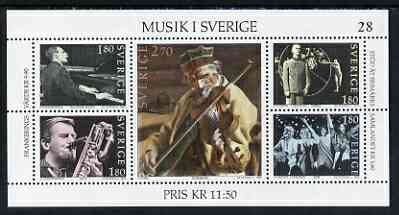 Sweden 1983 Music In Sweden miniature sheet of 5 stamps fine unmounted mint, SG MS1170, stamps on , stamps on  stamps on music, stamps on  stamps on saxaphone, stamps on  stamps on piano, stamps on  stamps on abba, stamps on  stamps on violin