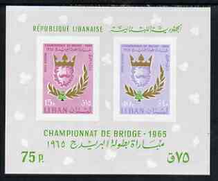 Lebanon 1965 World Bridge Championships, Beirut miniature sheet unmounted mint, SG MS905a, stamps on games, stamps on bridge (card game), stamps on playing cards