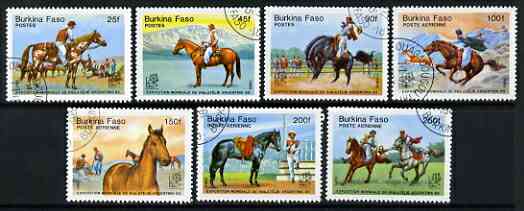 Burkina Faso 1985 Argentina 85 Int Stamp Exhibition set of 7 fine cds used, SG 801-07, stamps on horses, stamps on stamp exhibitions