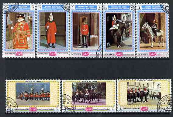 Yemen - Royalist 1970 'Philympia 70' Stamp Exhibition set of 8 fine cto used, stamps on , stamps on  stamps on horses, stamps on  stamps on militaria, stamps on  stamps on stamp exhibitions